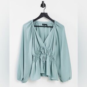 ASOS DESIGN Long Kimono Sleeve Tie Front V-Neck